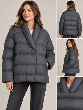 Women's Shawl Collar  Down Puffer Jacket - Gray